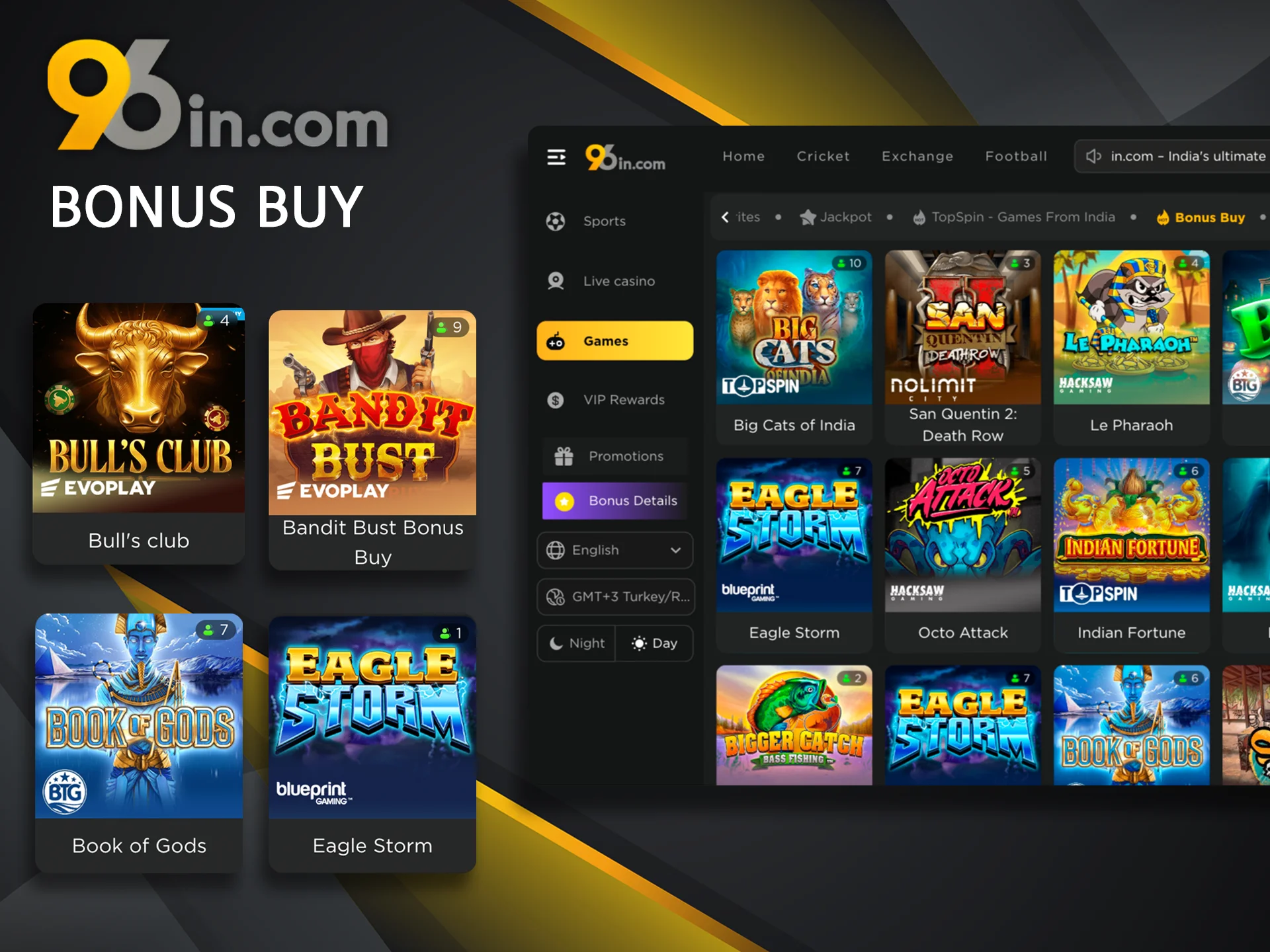 Buy bonuses in games for big wins in the Bonus Buy section of 96in.