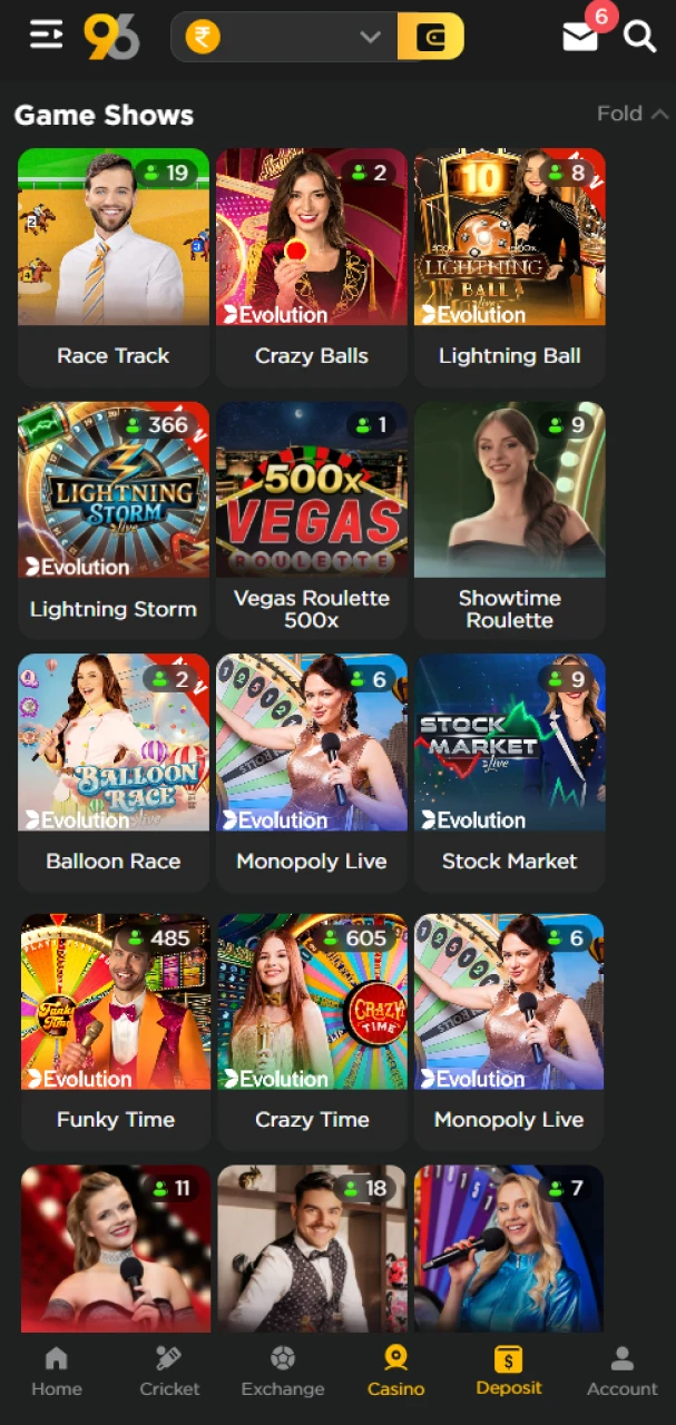 Select the Game Shows tab on the 96in platform.