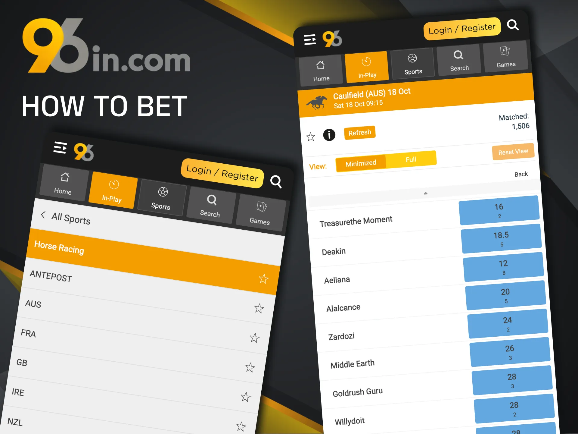 Download the 96in app for quick access to horse racing bets anytime.