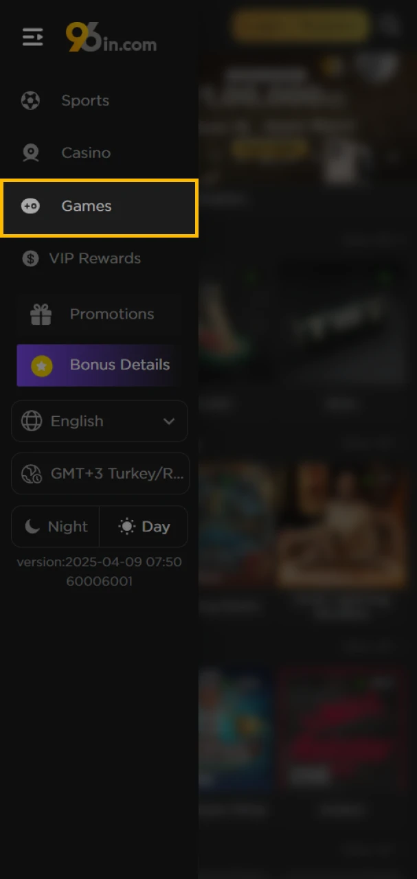 Open the Games section on the 96in platform to start playing.