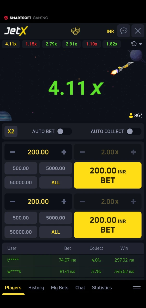 Enjoy the user-friendly interface in the JetX game at 96in.