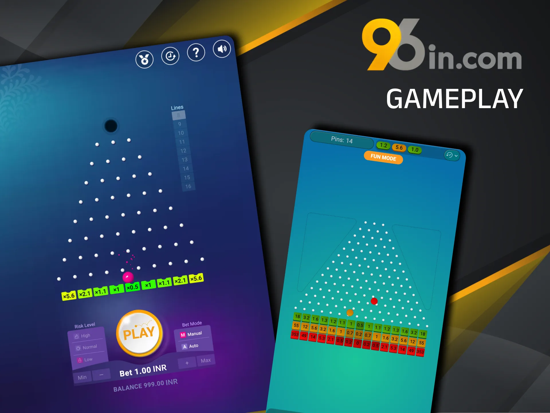 Watch the ball bounce through pegs in Plinko at 96in, where strategy meets luck.