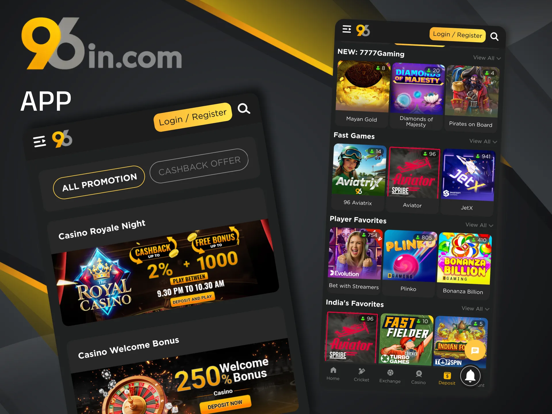 Play your favorite slot games anytime with quick access in the 96in app.