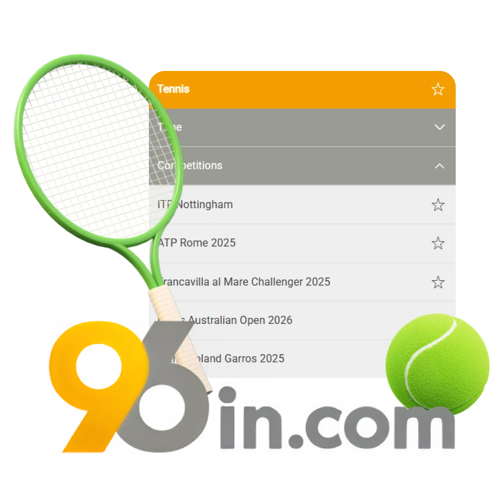 Select a tennis match to bet on at 96in bookmaker.